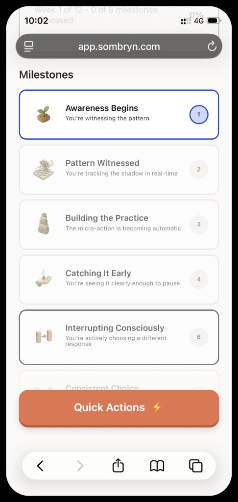 Sombryn milestones roadmap screen